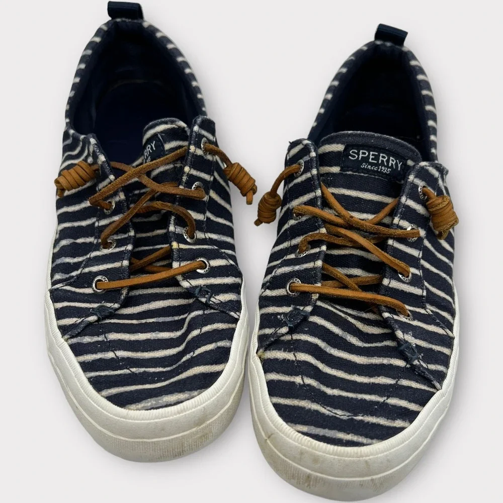 Sperry Womens 9.5 Top-Sider Boat Shoes Blue White Stripe Deck Flats Coastal